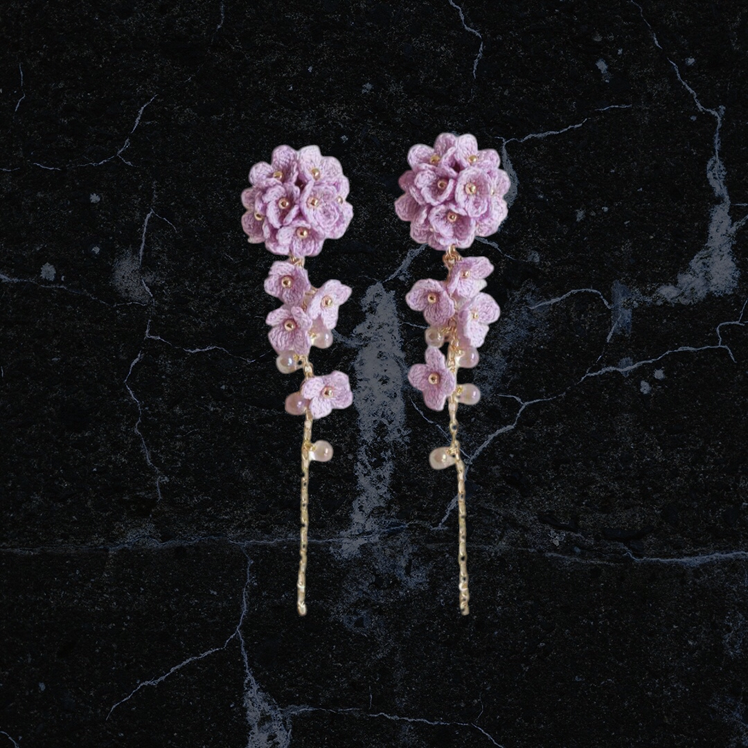 Handmade Owner Designer Crochet Purple-Pink Flowers Handmade Earrings