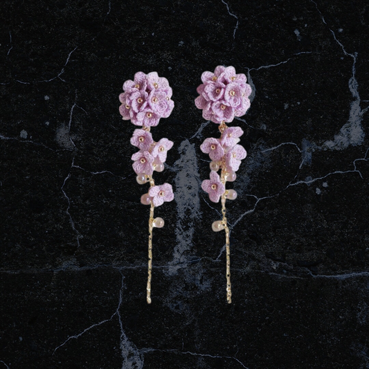 Handmade Owner Designer Crochet Purple-Pink Flowers Handmade Earrings