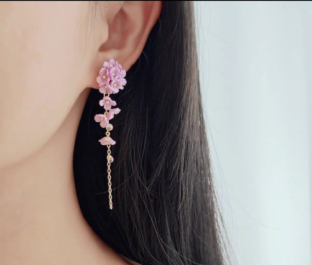 Handmade Owner Designer Crochet Purple-Pink Flowers Handmade Earrings